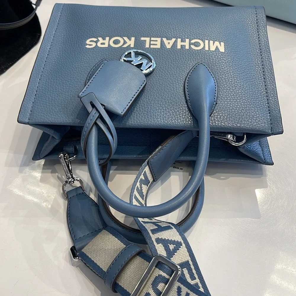 Michael Kors Mirella Small Pebbled Leather Shopper Top Zip Crossbody XBODY Tote - Picture 9 of 16